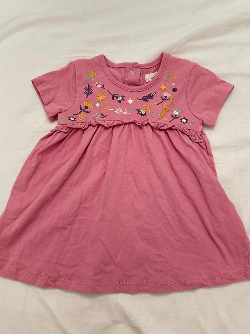 100% cotton 6-12M Baby Girls' Pink Floral Embroidered Cotton Dress